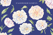 White Peonies-Watercolor Set, a Decorative Illustration by Irina Diasli (Thumbnail 2 of 10)