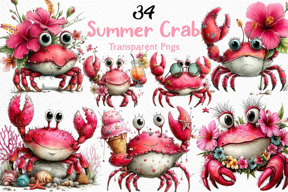 Whimsical Summer Crab Clipart, an Illustration by Craft Nest (Photo 1 of 12)