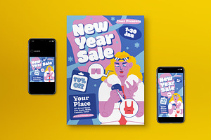 Pink New Year Sale Flyer Set, a Flyer Template by graphicook