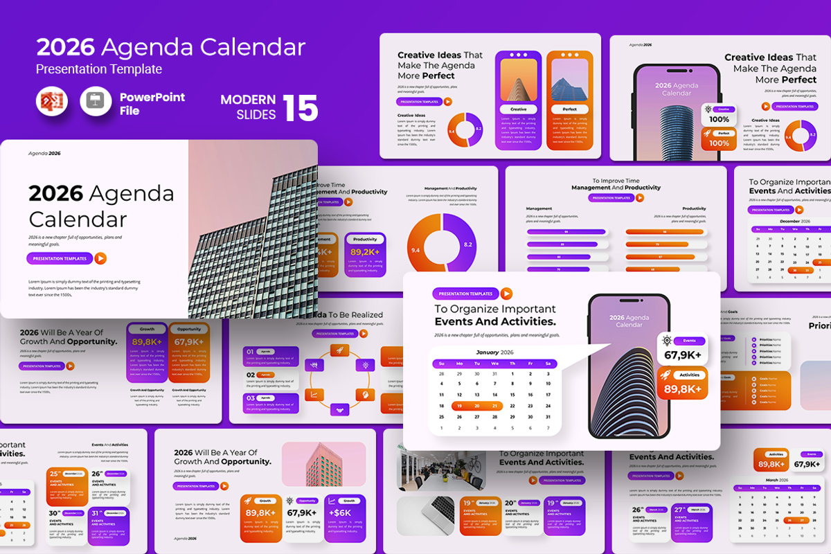 2026 Agenda Calendar - PowerPoint, a Presentation Template by QR Design Studio (Photo 1 of 3)