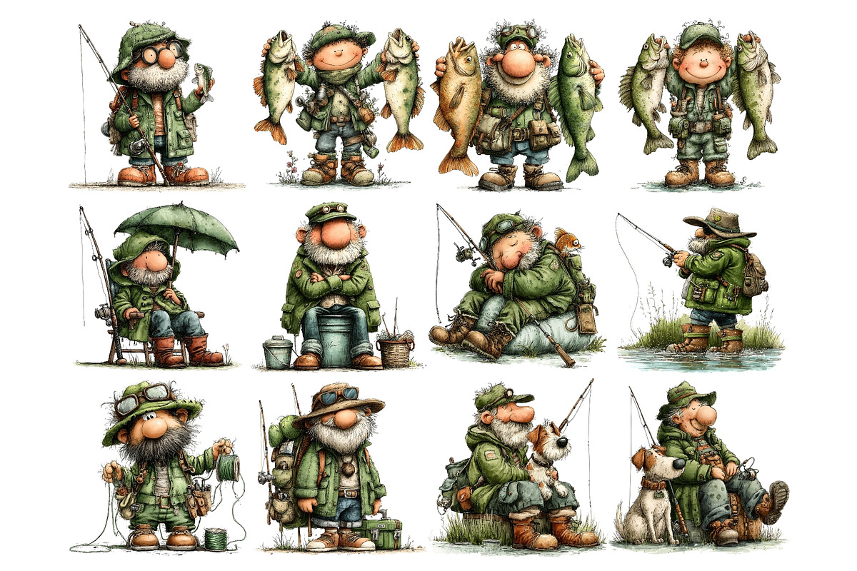 Fisherman Watercolor Clipart, a Person Illustration by Nicolle's Colorful Art (Photo 5 of 5)