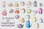 Watercolor 22 teapots set, a Food Illustration by My watercolor shop (Thumbnail 5 of 6)