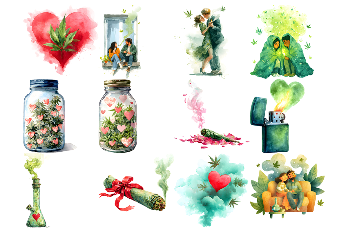 Valentines Day Marijuana Clipart, a Decorative Illustration by stickermadness (Photo 2 of 4)