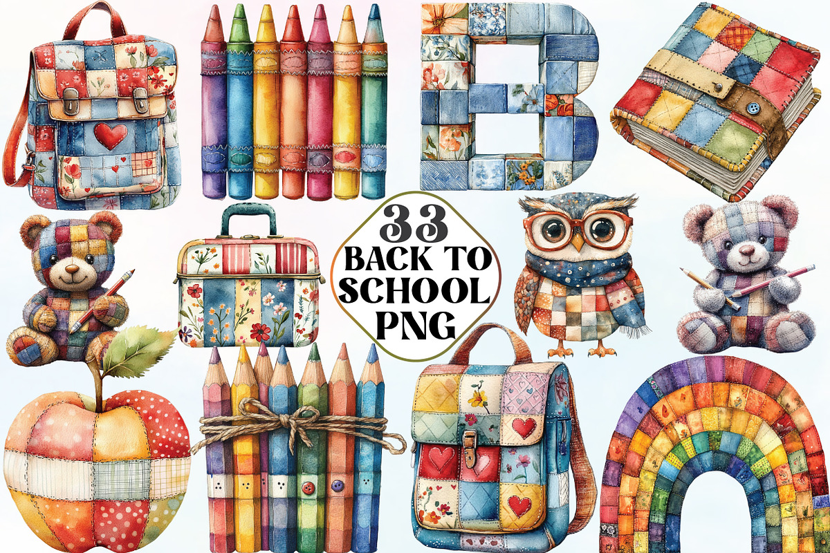 Patchwork Back to School Sublimation, an Illustration by CraftArtStudio (Photo 1 of 6)