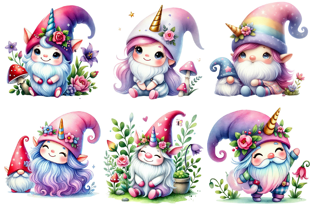 Watercolor Unicorn Gnome Clipart, an Illustration by Sublimation Artist (Photo 5 of 6)