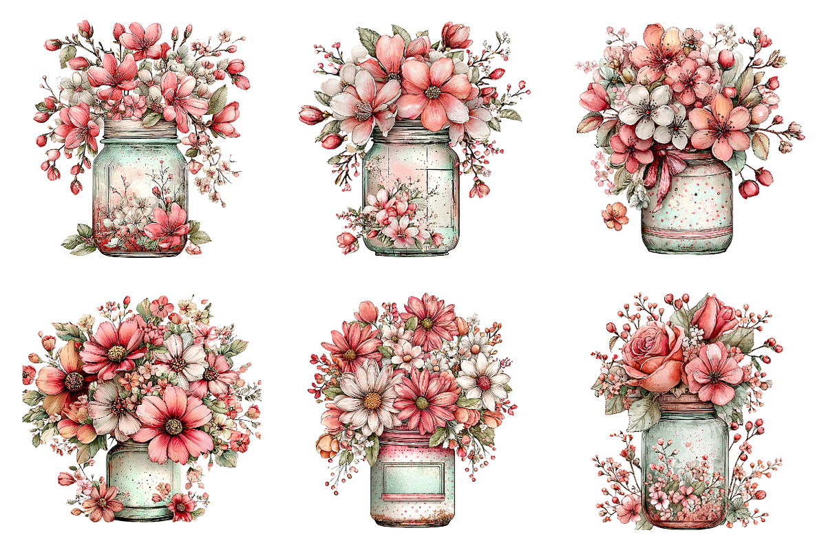 Spring flowers mason jar clipart, an Illustration by SinaCreation (Photo 4 of 11)