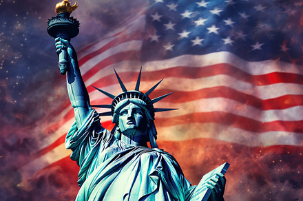 Statue of Liberty with American flag, a Photo by Iftikhar Alam