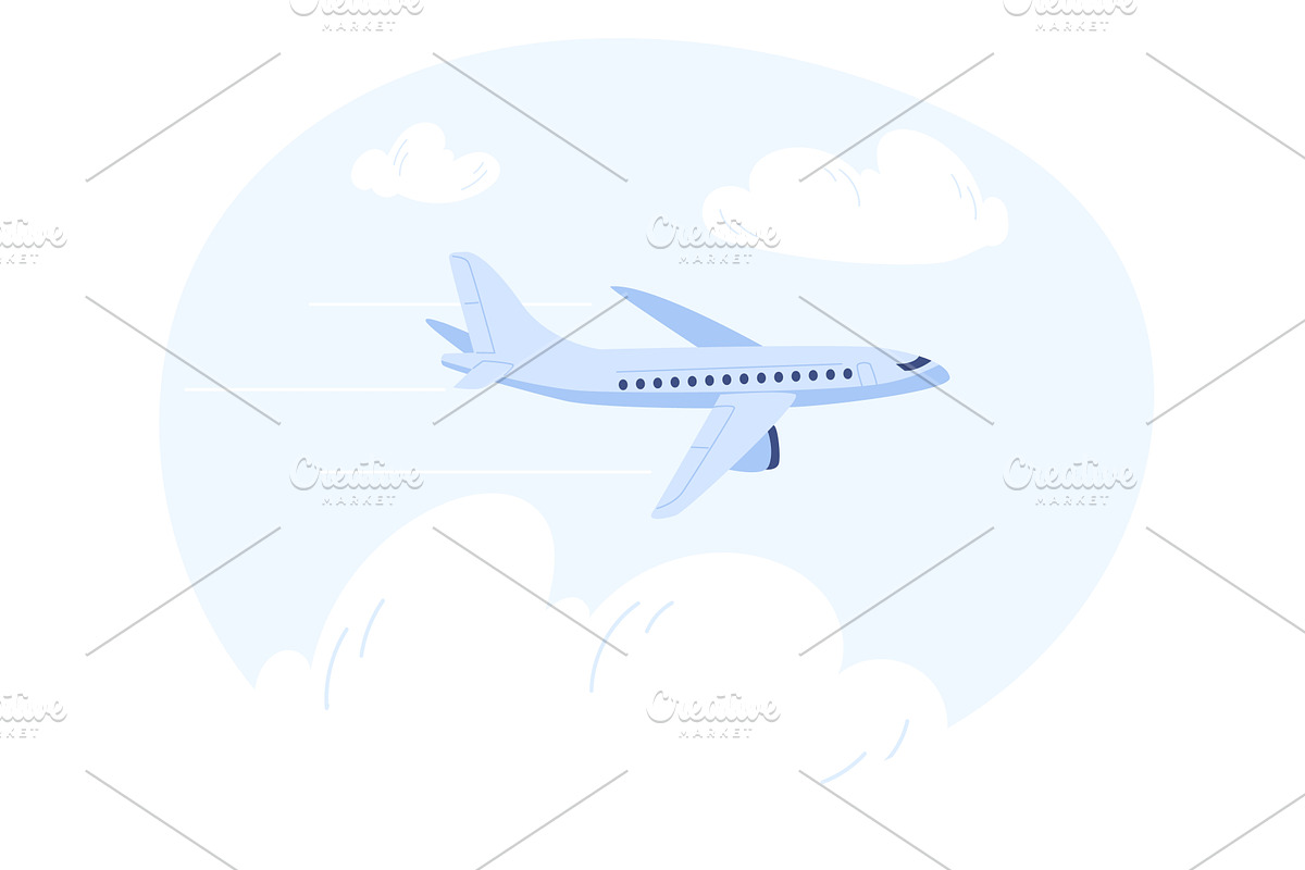 Passenger plane flies in sky among, a Transportation Illustration by Vectorbuum