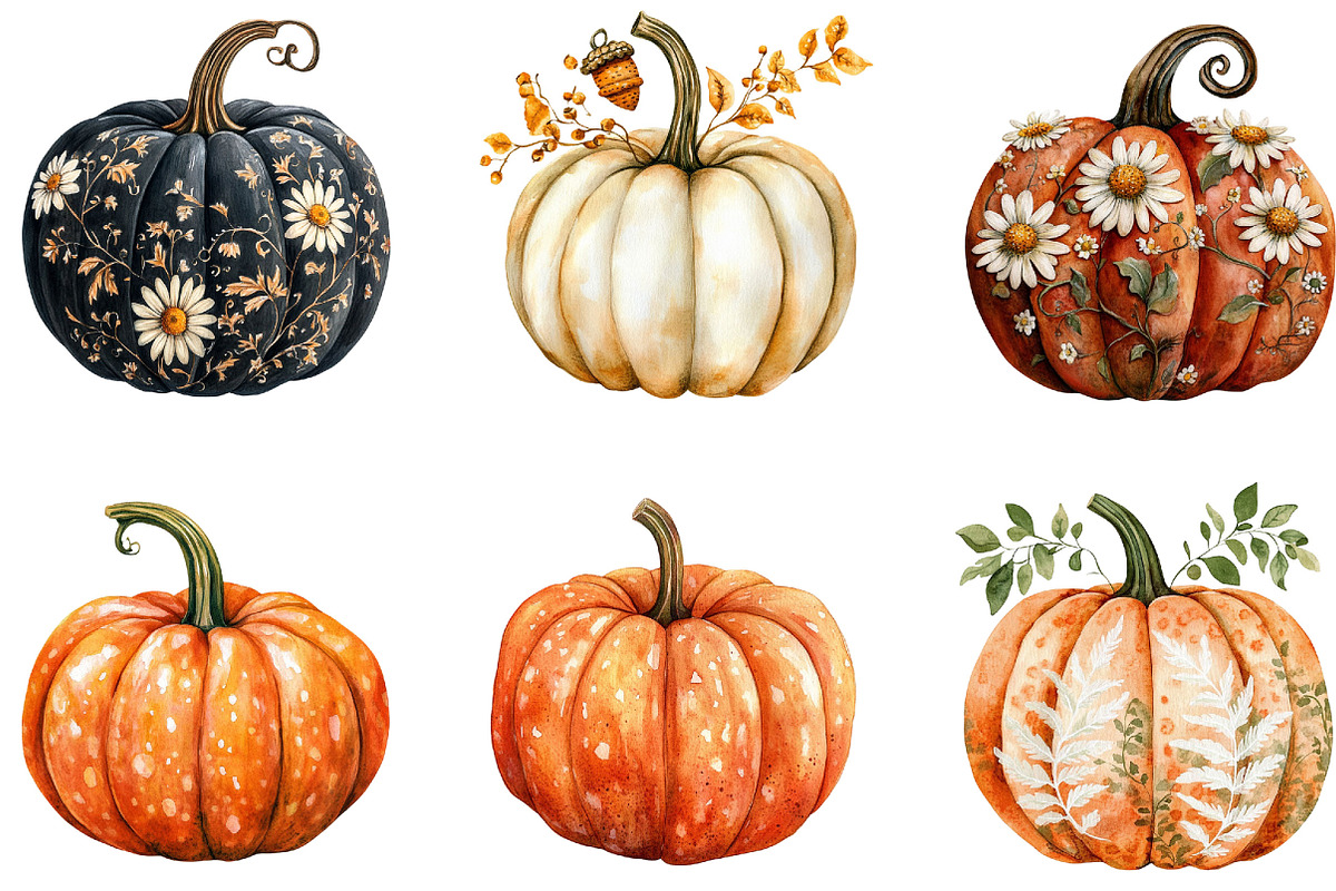 Preppy Boho Fall Pumpkin Clipart, a Seasonal Illustration by Designking (Photo 2 of 4)
