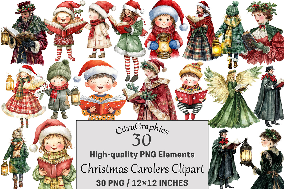 Christmas Carolers Watercolor, a Seasonal Illustration by CitraGraphics (Photo 1 of 6)