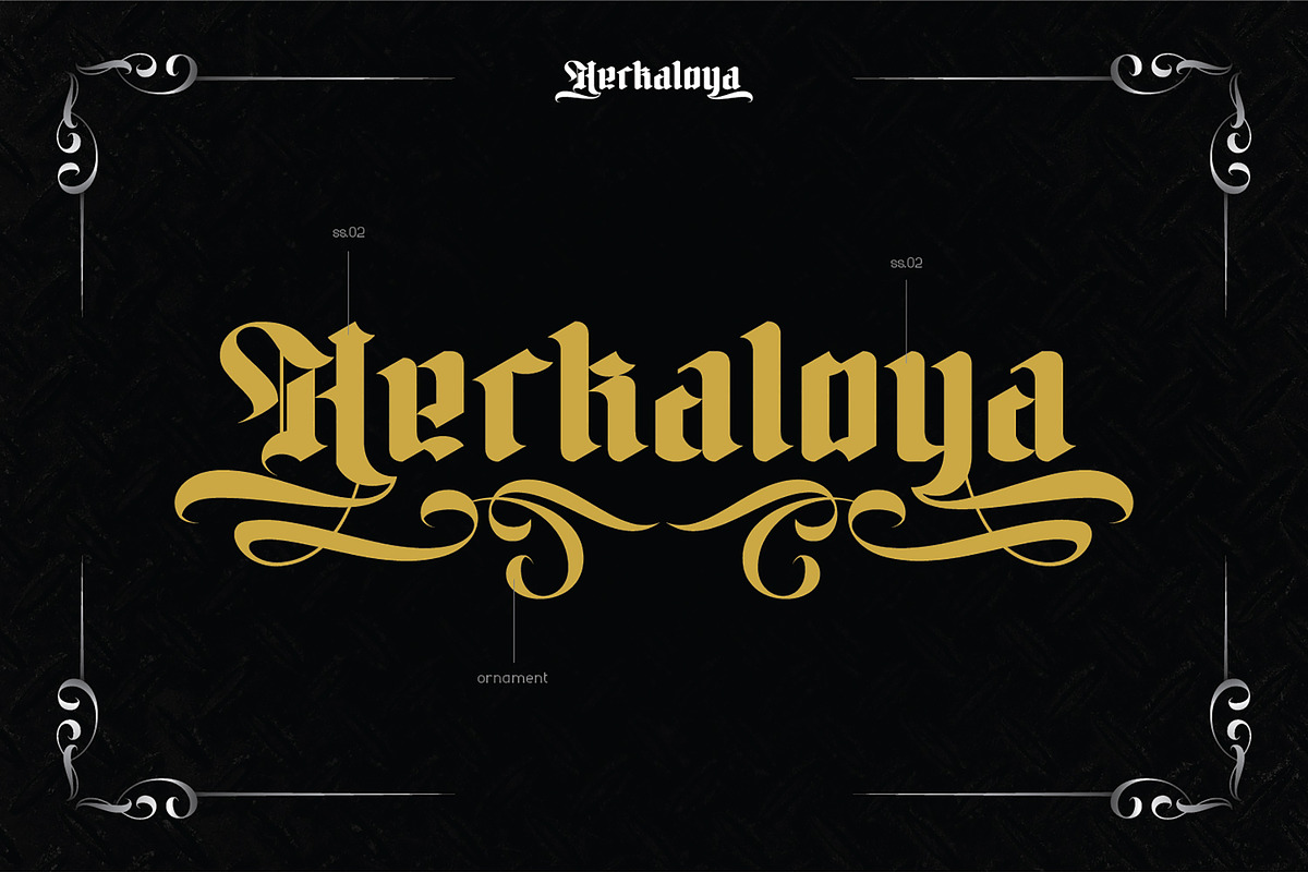 Herkaloya - Ornament Blackletter, a Blackletter Font by Ekahermawan (Photo 6 of 10)