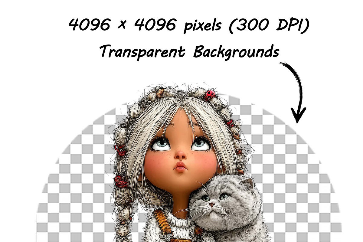 Whimsical Girl and Cat Clipart Set, a Person Illustration by one-touch (Photo 6 of 18)