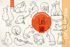 Funny cats. Hand drawn collection