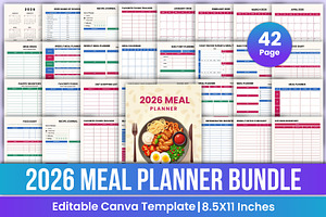 2026 Meal Planner Bundle Canva, a Stationery Template by Mustafiz