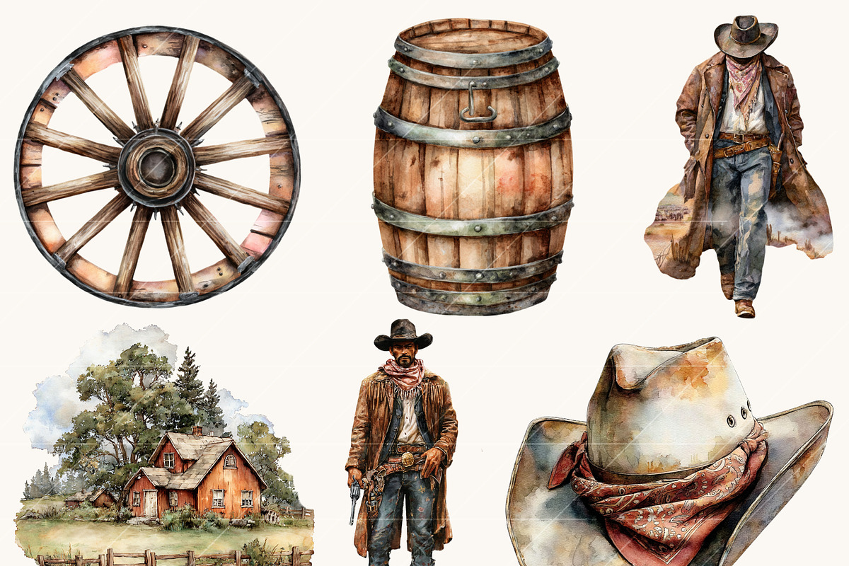 Watercolor Cowboy Clipart Bundle, a Person Illustration by BusyDaydesign (Photo 6 of 9)