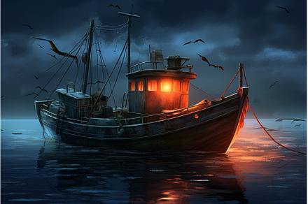 Durable Fishing boat. Generate Ai, a Transportation Photo by Ylivdesign