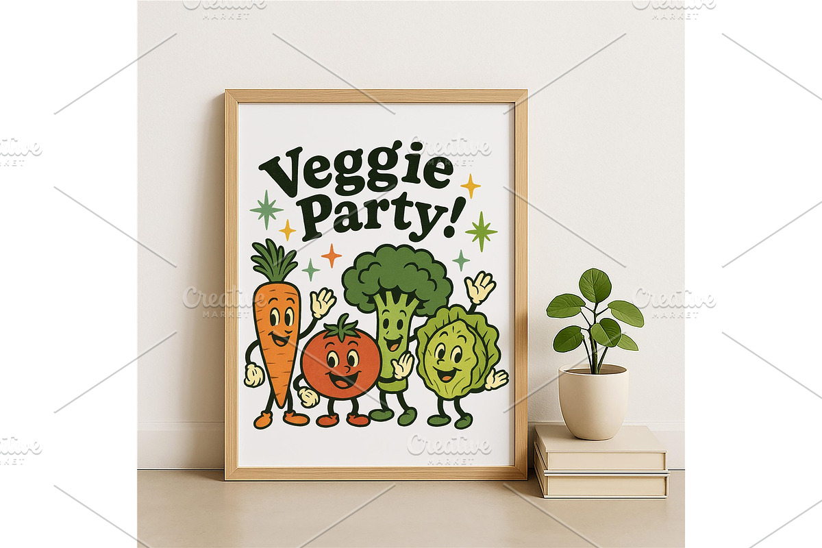 Veggie Party Wall Art Cute Retro, a Background Graphic by LaseredNinja (Photo 2 of 7)