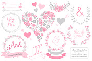 Pink & Grey Floral Heart Clipart, an Illustration by Amanda Ilkov (Thumbnail 1 of 4)