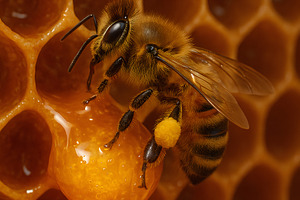 Honey bee collecting nectar from fresh honeycomb cells, an Animal Photo by GoodGoods