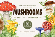 Mushrooms Watercolor Clipart, a Food Illustration by AnitaPol (Thumbnail 1 of 24)