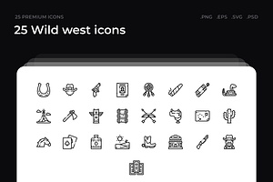 25 Wild west icons, an Outline Icon by Wencory