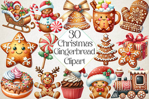 Cute Christmas Gingerbread Clipart, an Illustration by DreamPrint404