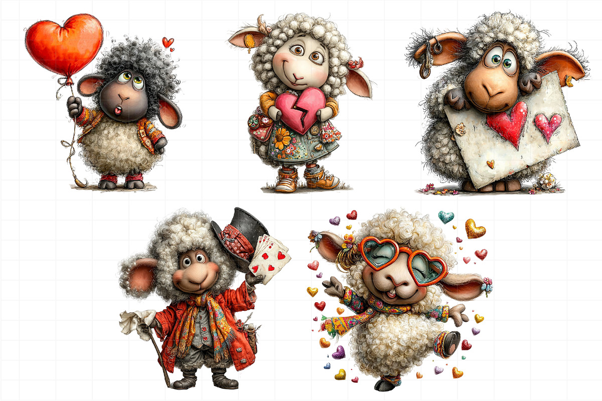Funny Valentine Sheep Clipart, an Illustration by Daily.Designs (Photo 5 of 7)