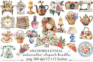 Watercolor Grandmillennial ClipArt, an Illustration by Designking