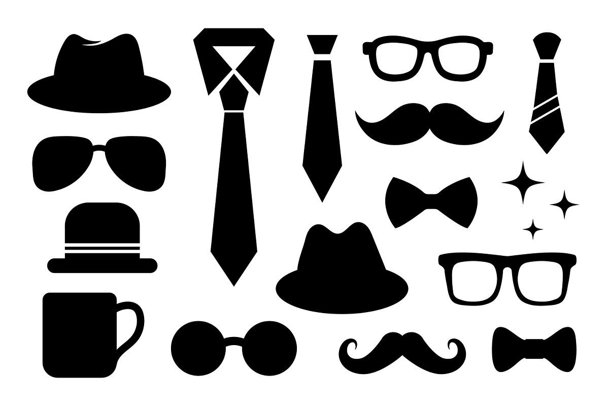 Collection of man's accessories, a Solid Icon by Saba Vector