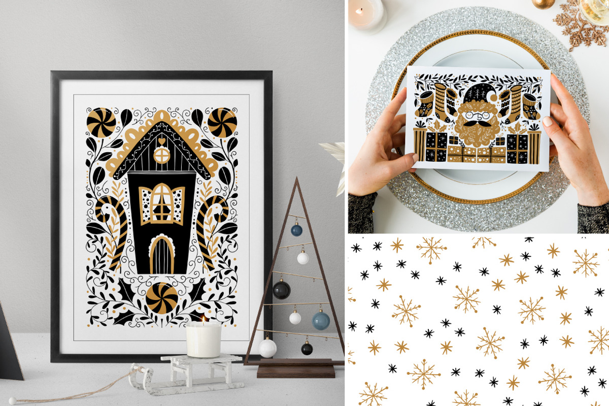 Gold Christmas Folk Art collection, an Object Graphic by DariSmartArt (Photo 6 of 12)