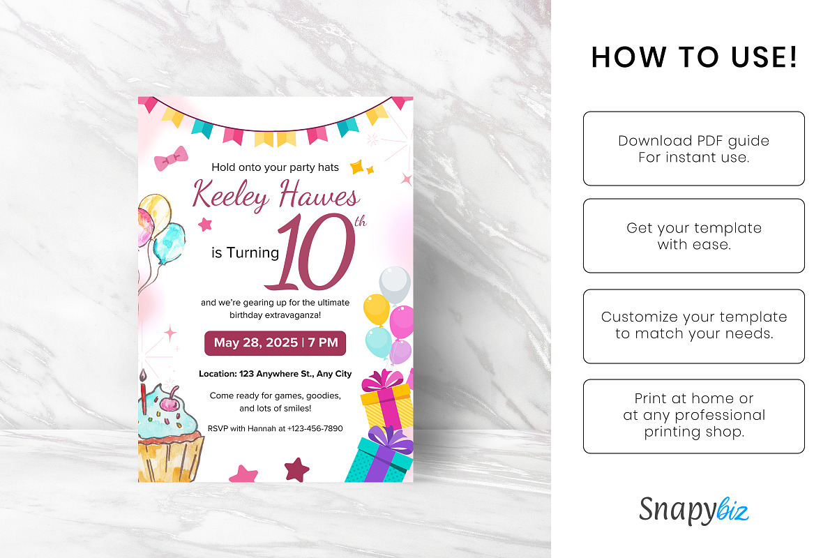 10th Birthday Invitation Canva Temp, an Invitation Template by Snapybiz (Photo 4 of 10)