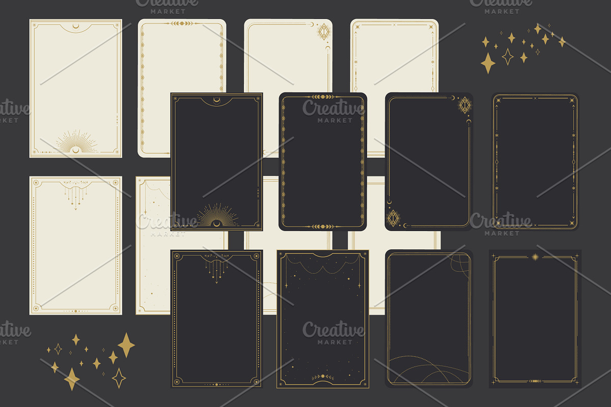 Vector Tarot Card Frame Templates, a Decorative Illustration by PsychocheArt (Photo 1 of 9)