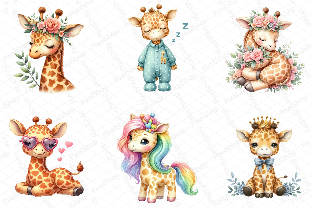 Baby Giraffe Watercolor Clipart, an Illustration by DreamPrint404 (Photo 3 of 6)