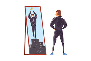 Guy Standing in Front of Mirror, a Person Illustration by TopVectors