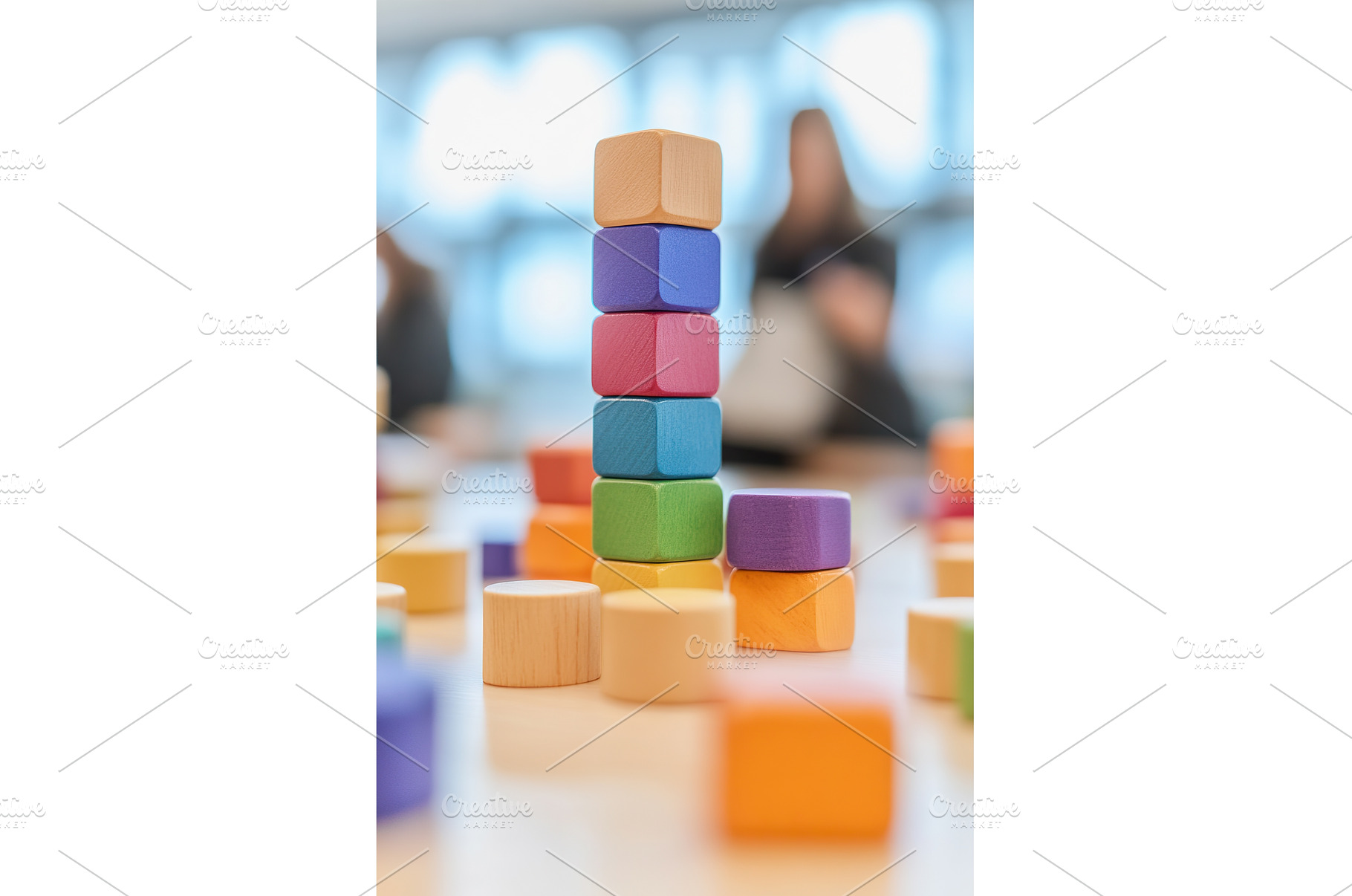 Stacked colorful wooden blocks, an Architecture Photo by Lermont51