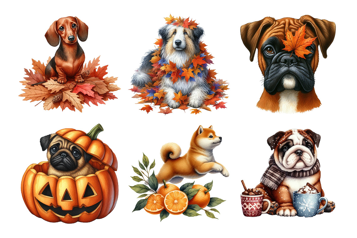 Watercolor Autumn Dog Clipart, an Illustration by Daily.Designs (Photo 5 of 5)