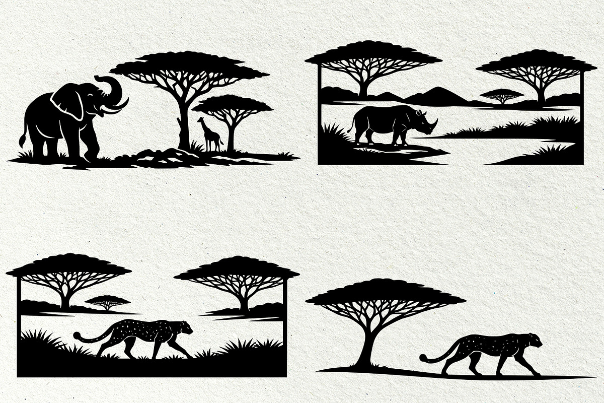 Safari Scenes Silhouette Graphics, an Animal Illustration by DENIDigitalArtSudio (Photo 3 of 5)