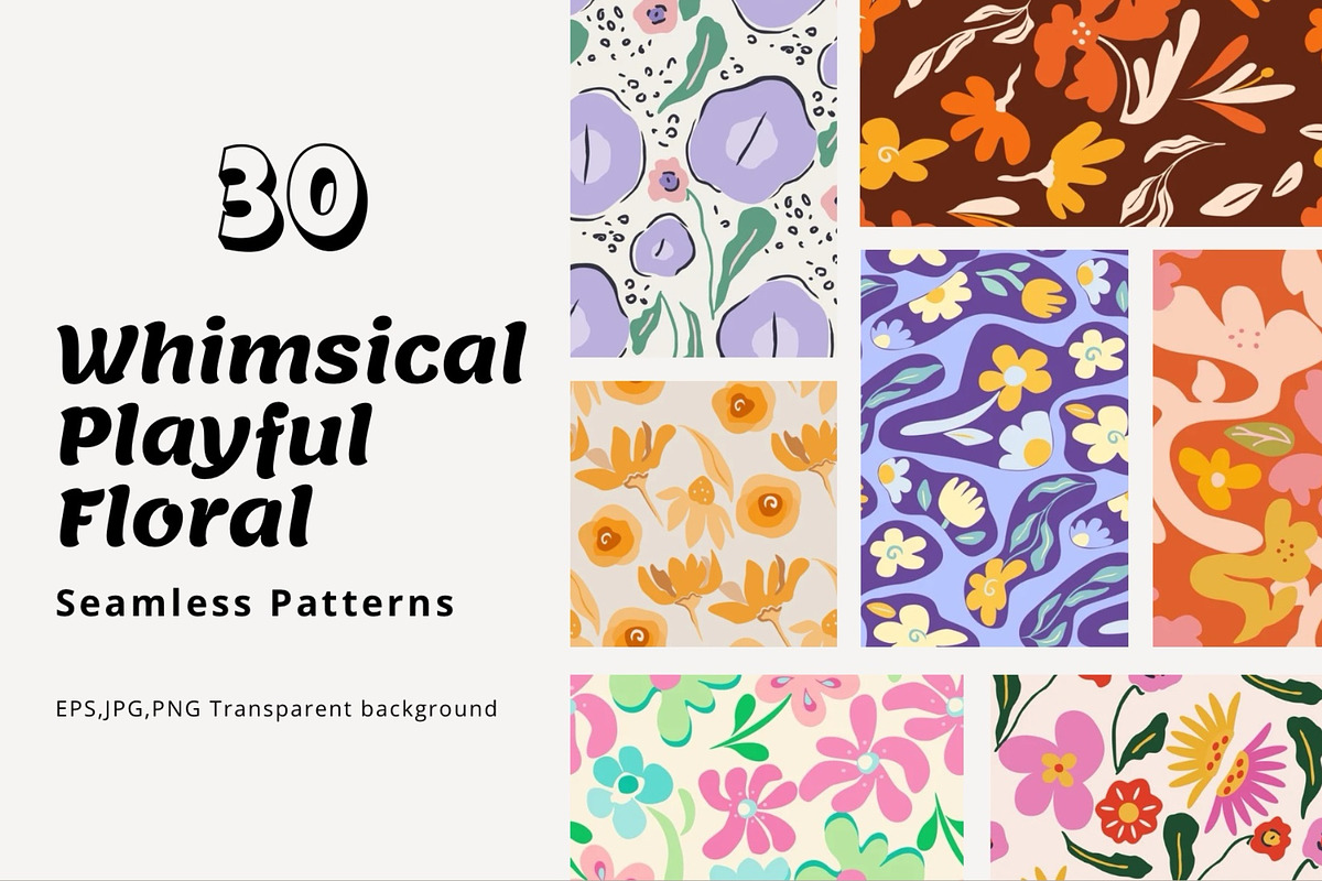 Whimsical Playful Floral Patterns, a Pattern Graphic by Trisuphat (Photo 1 of 6)
