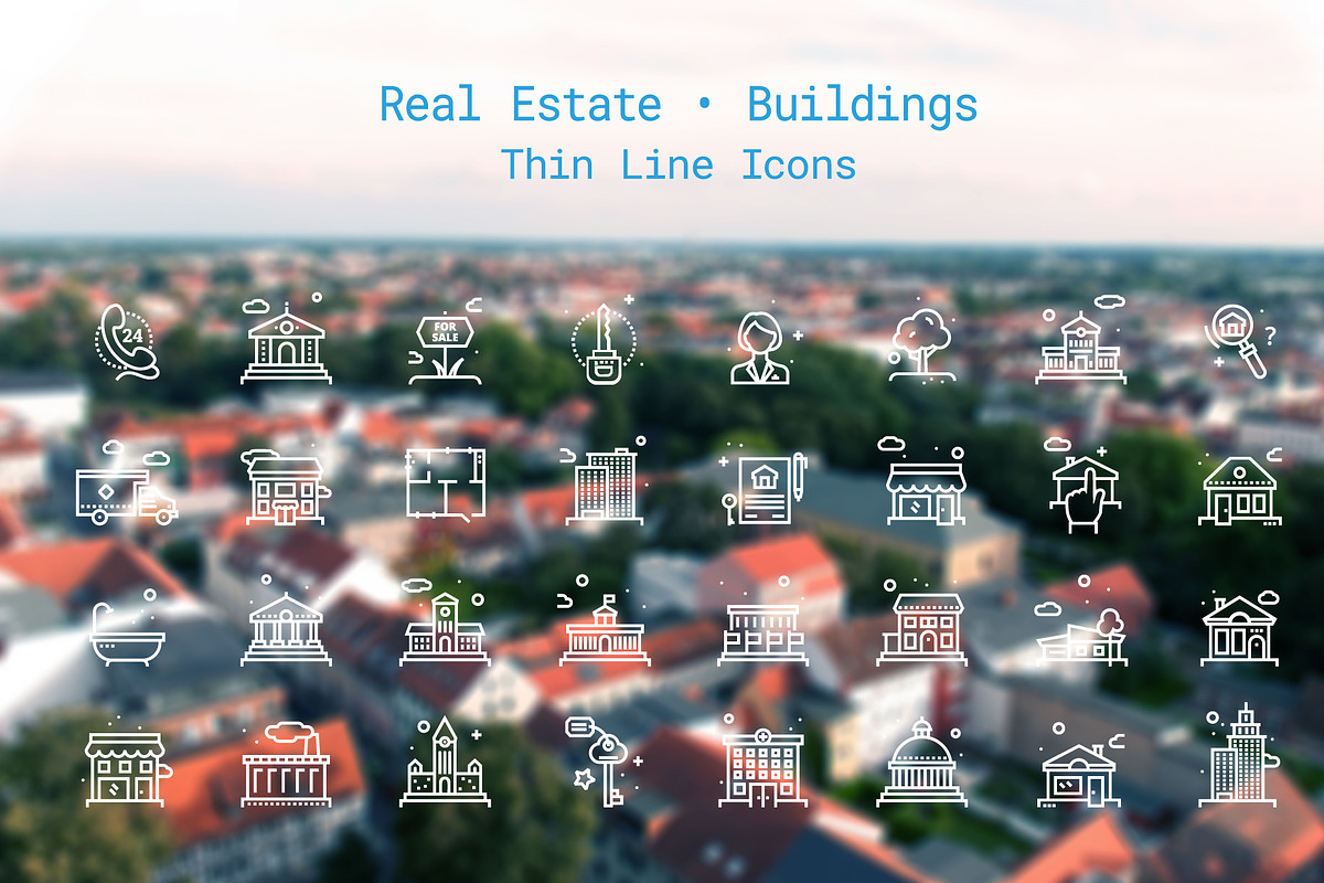 Real Estate & Buildings Line Icons, an Outline Icon by Nuburu (Photo 3 of 3)