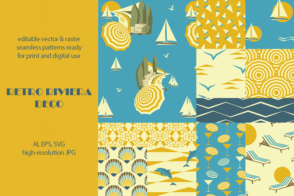 Retro Riviera Deco Seamless Patterns, a Pattern Graphic by Svetlana Lerie (Photo 3 of 10)