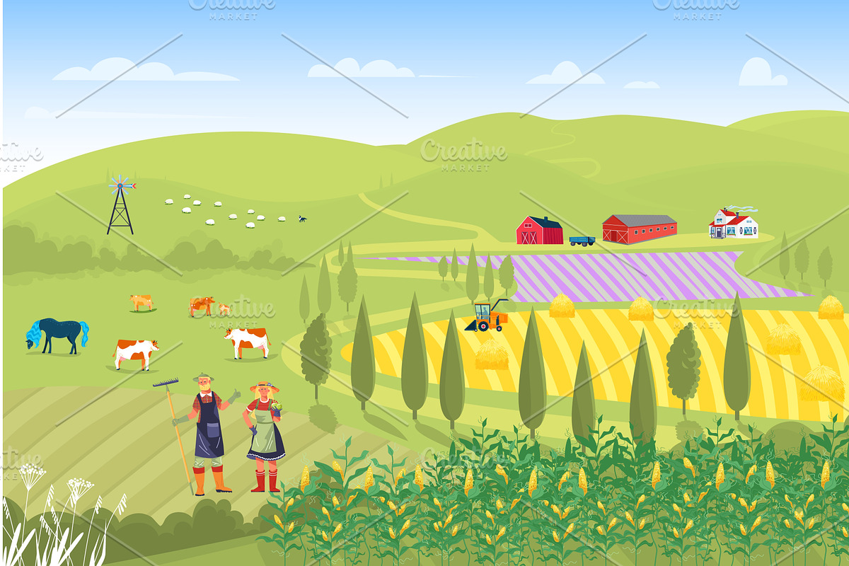 Farmer family male female harvesting, an Animal Illustration by VectorsBang