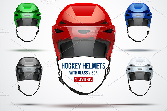 Set Of 5 Classic Ice Hockey Helmets