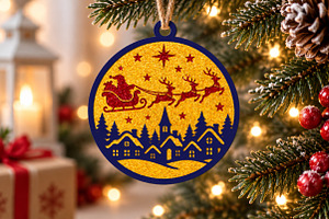 Santa Sleigh Village Ornament SVG