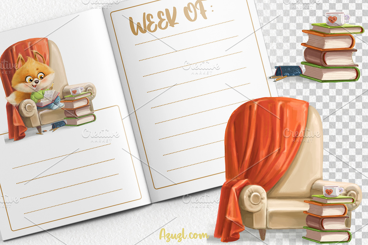 Cute student fox in armchair, an Animal Illustration by Azuzlikus (Photo 2 of 3)