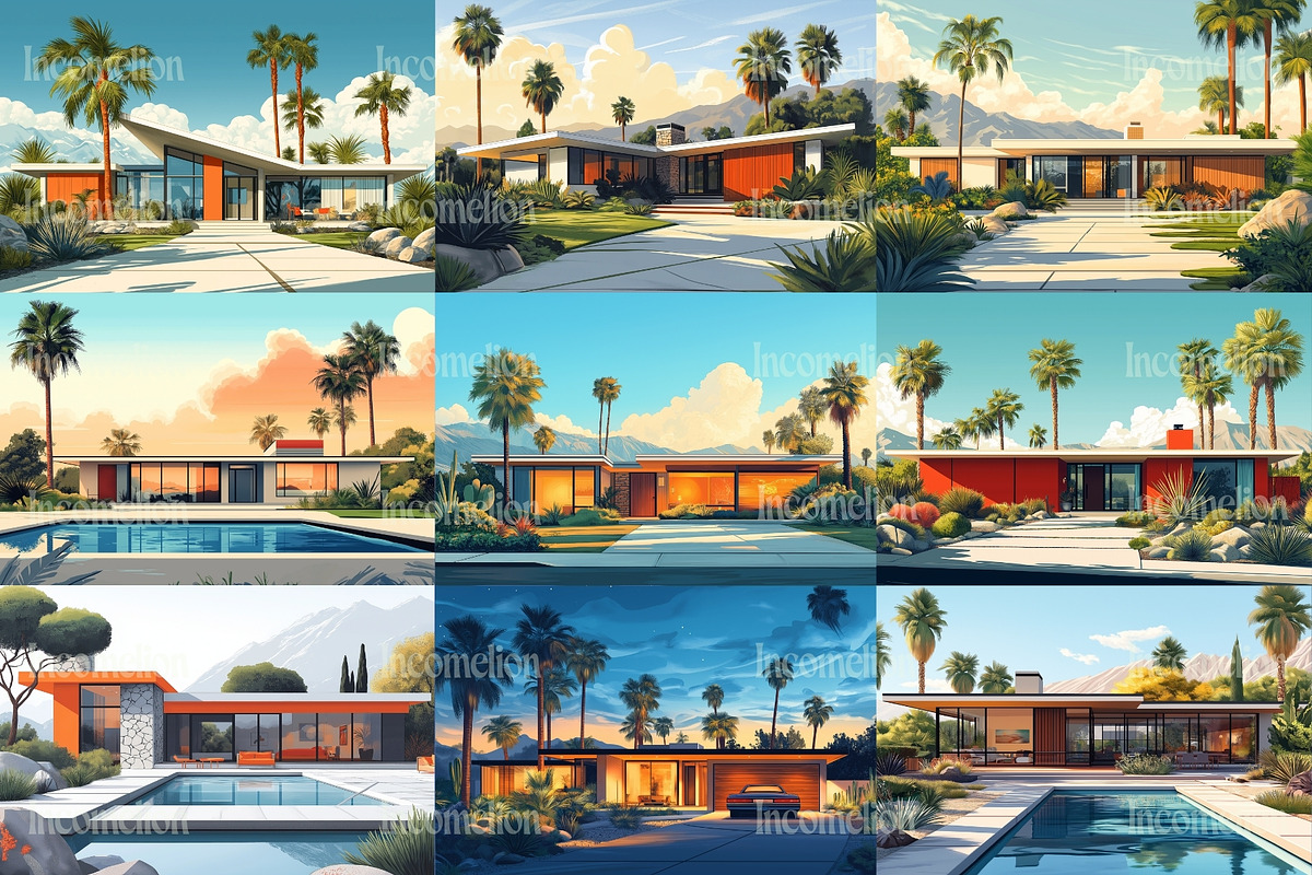 60 Mid Century House Illustrations, a Decorative Illustration by Incomelion (Photo 6 of 13)