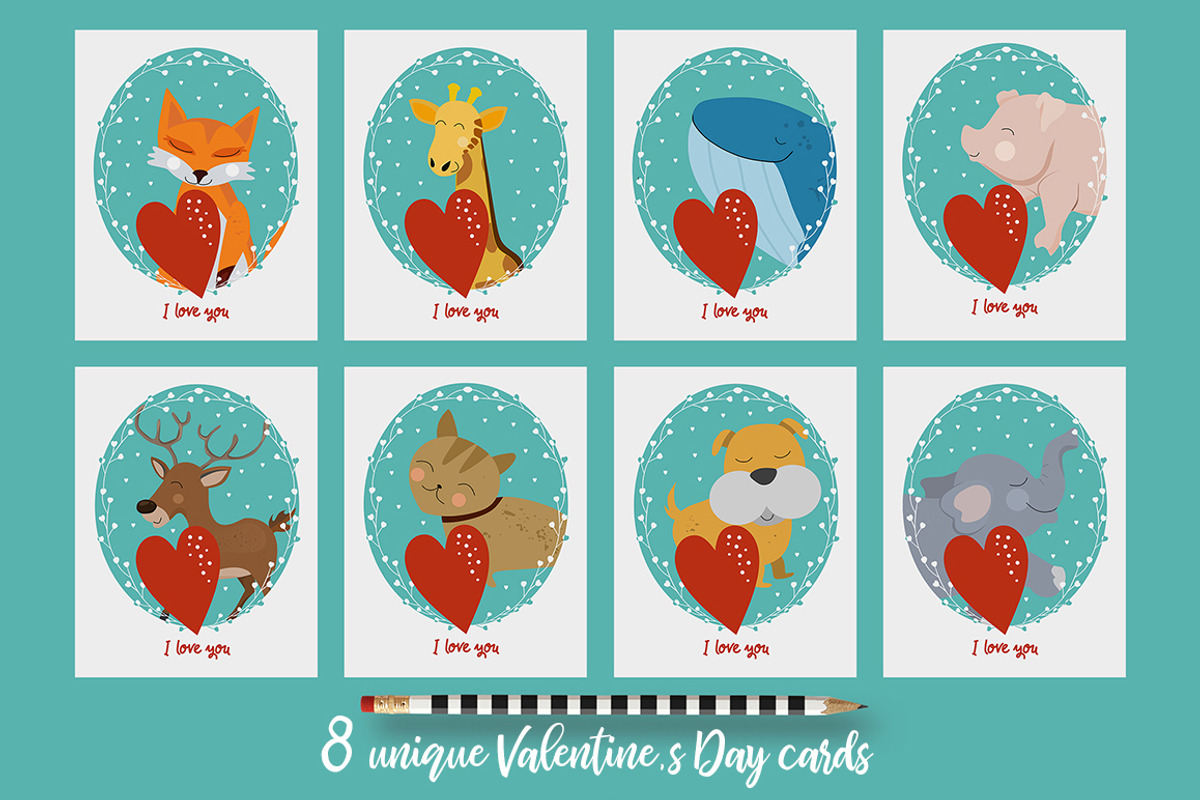 8 Valentine's Day cards with animals, a Card Template by land art (Photo 9 of 9)