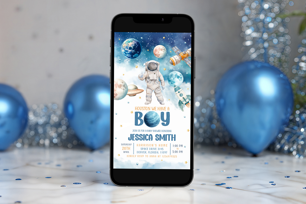 Space Theme Baby Shower Phone Invite, a Templates & Theme by Digital_Mind (Photo 3 of 3)