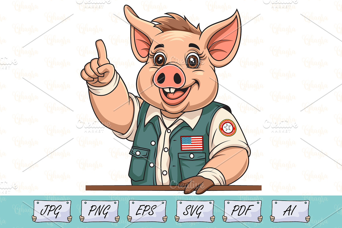 Funny Pig with USA Flag Vest Vector, an Animal Illustration by Ghagra (Photo 1 of 3)