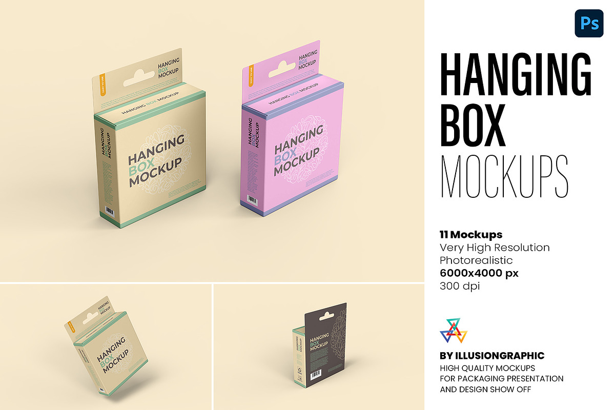 Hanging Box Mockups - 11 views, a Packaging Mockup by Illusiongraphic (Photo 1 of 24)