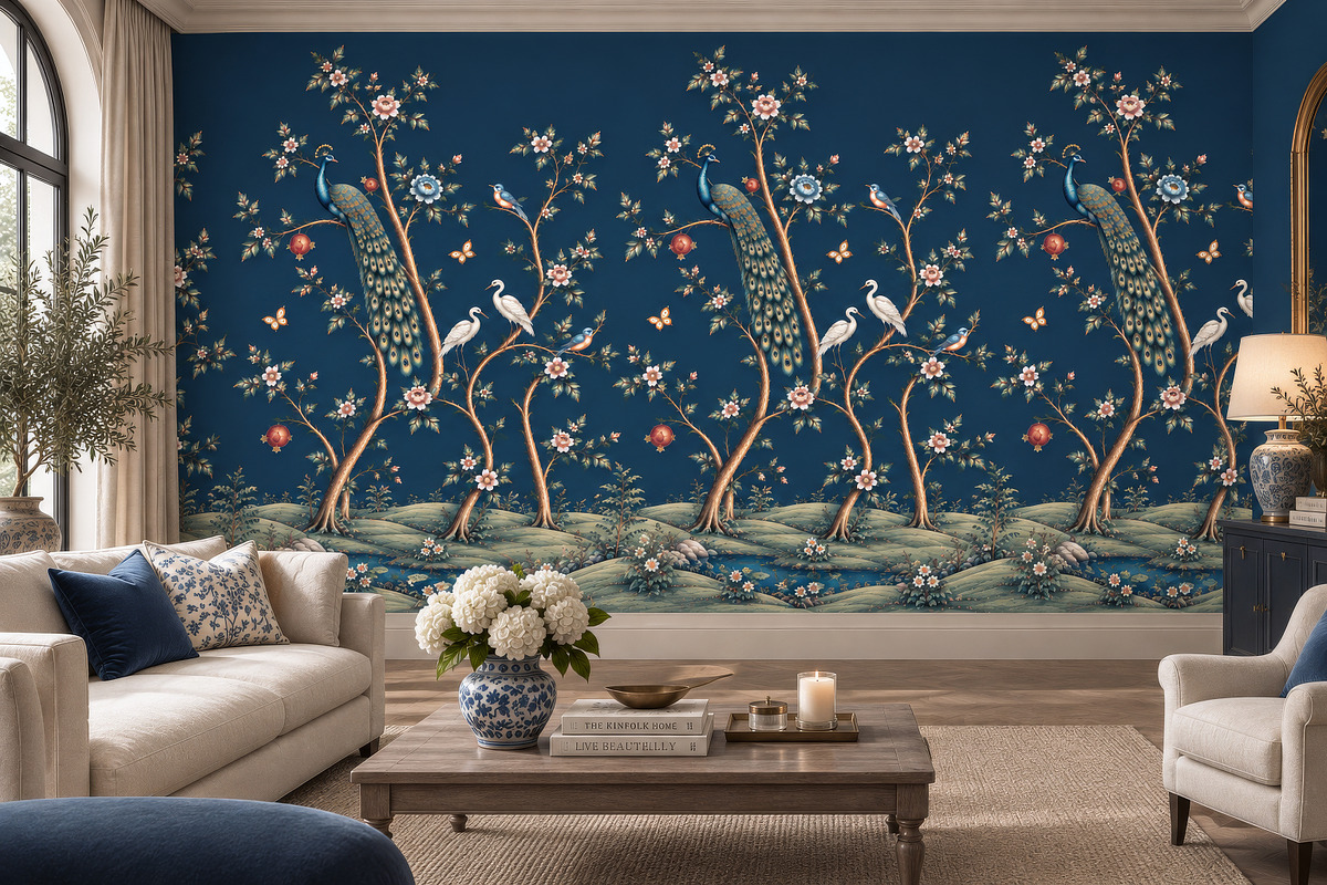 Navy Blue Chinoiserie Wall Mural, a Wallpaper Graphic by by creative paper (Photo 9 of 20)